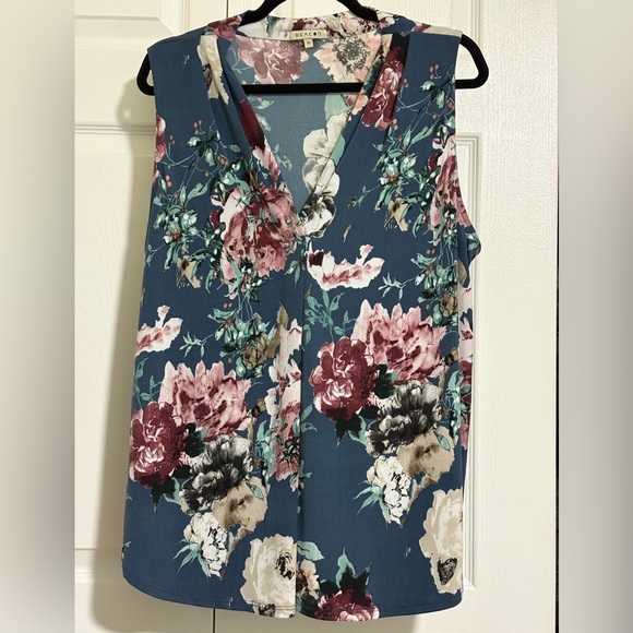 Beacon Floral V-Neck Blouse - Blue and Pink - Picture 1 of 4